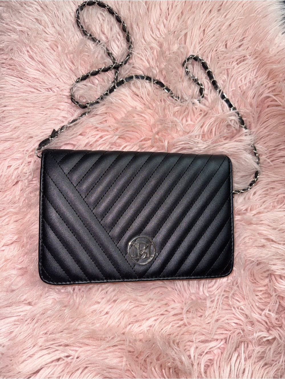 Badgley Mischka Studio black quilted vegan leather crossbody bag..